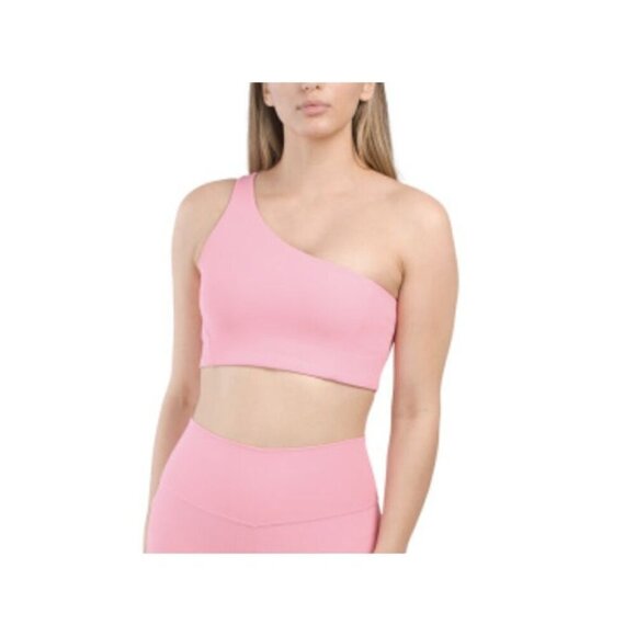 Wilo the Label Women One Shoulder Sports Bra  MEDIUM Pink Yoga Athletic Workout - Picture 2 of 7